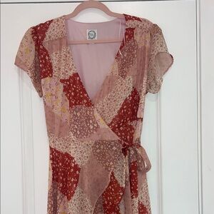 Blue Rain Red and Pink Patchwork High Low Dress